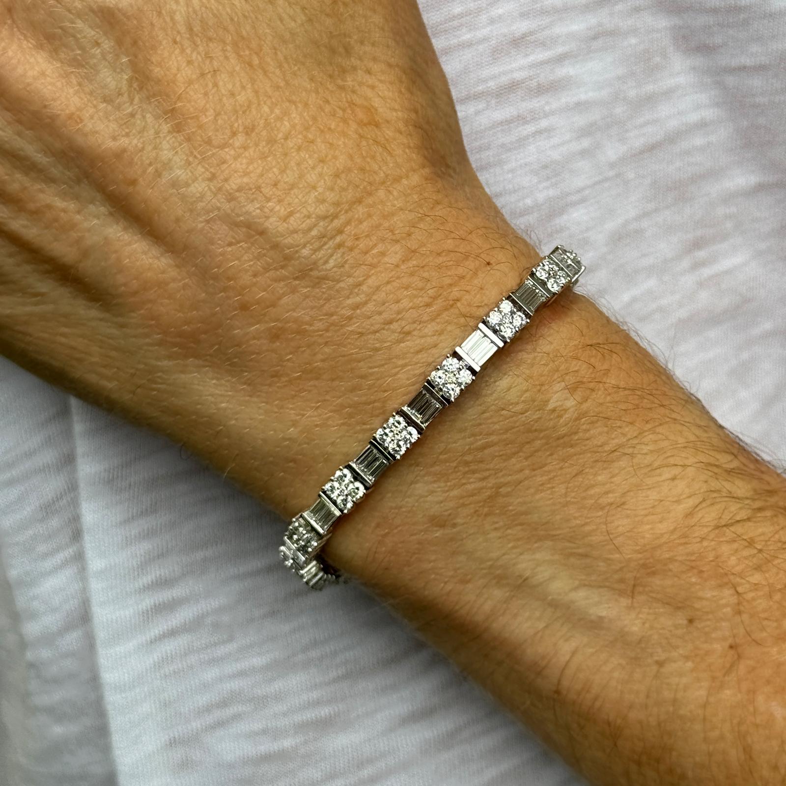 6.50 CTW Round & Baguette-Cut Diamond 18KWG Dot-Dash Link Bracelet