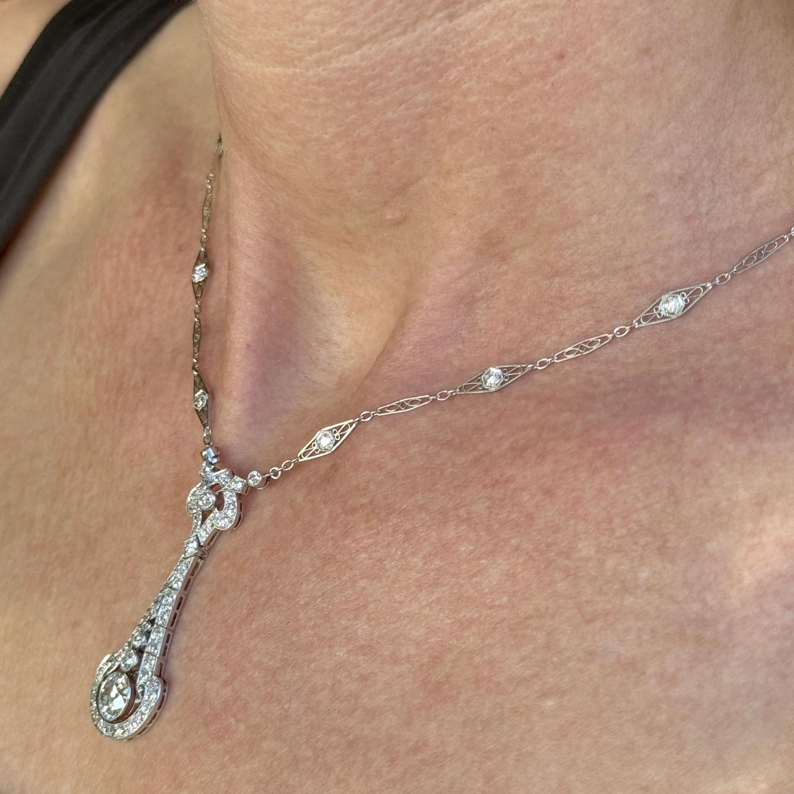 1940's Tiffany & Co. Old European Cut Diamond Platinum Pendant Diamond Necklace