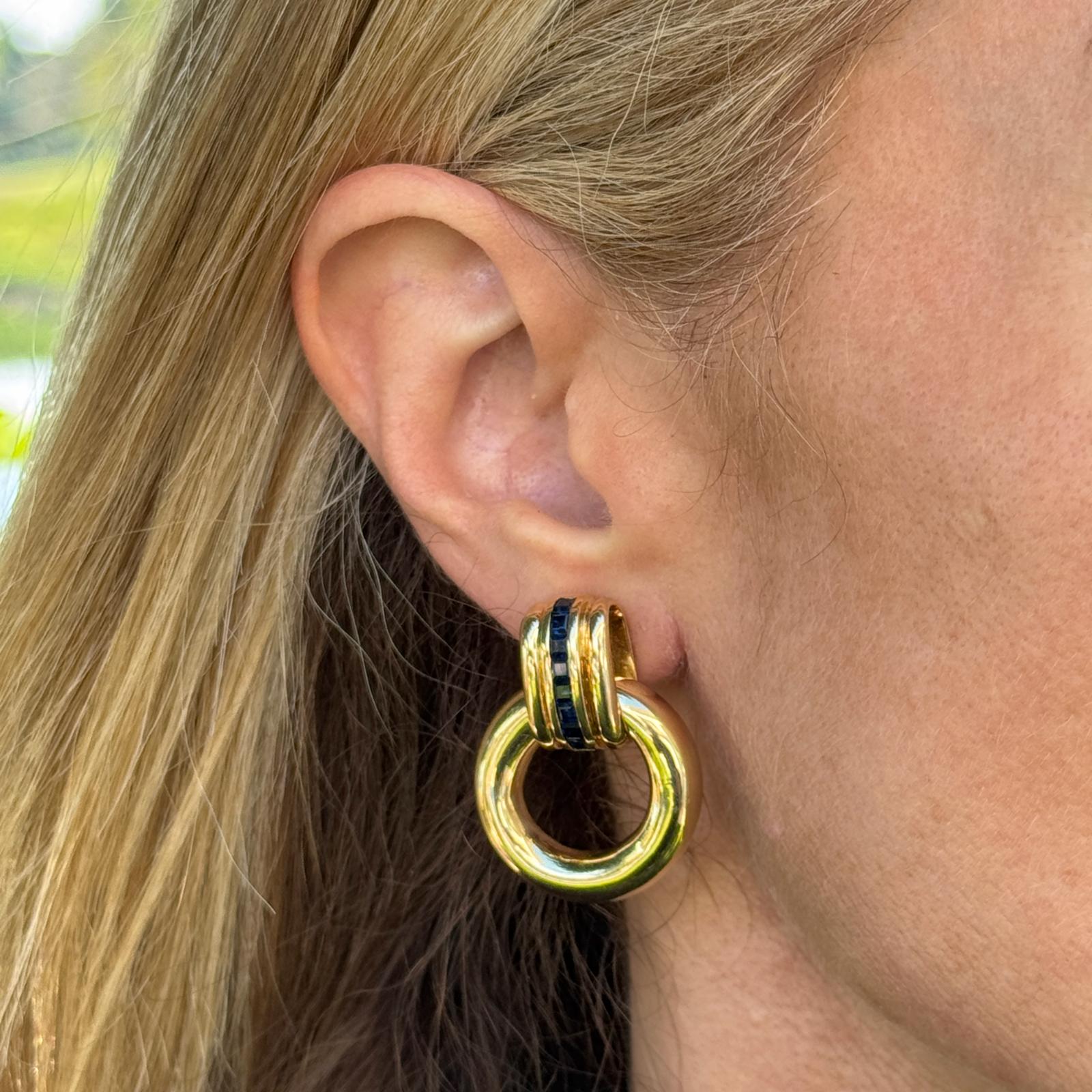 Tiffany & Company Italy Sapphire 18KYG Vintage Door Knocker Ear-Clip Earrings