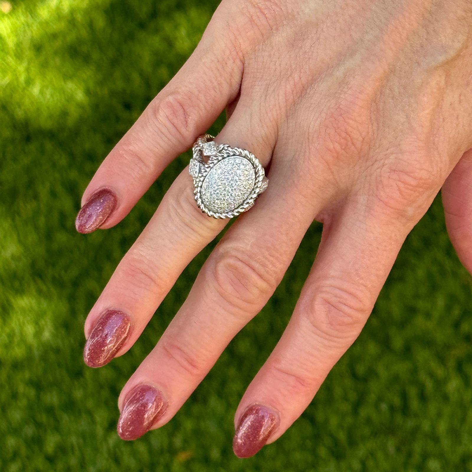 Pavé Diamond 14 Karat White Gold Cable Split Shank Ring