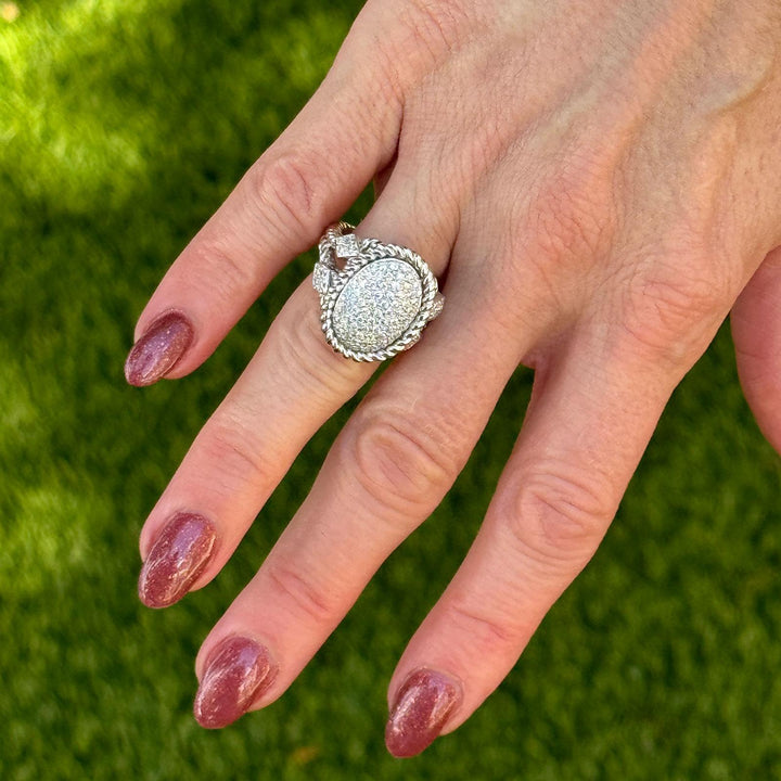 Pavé Diamond 14 Karat White Gold Cable Split Shank Ring