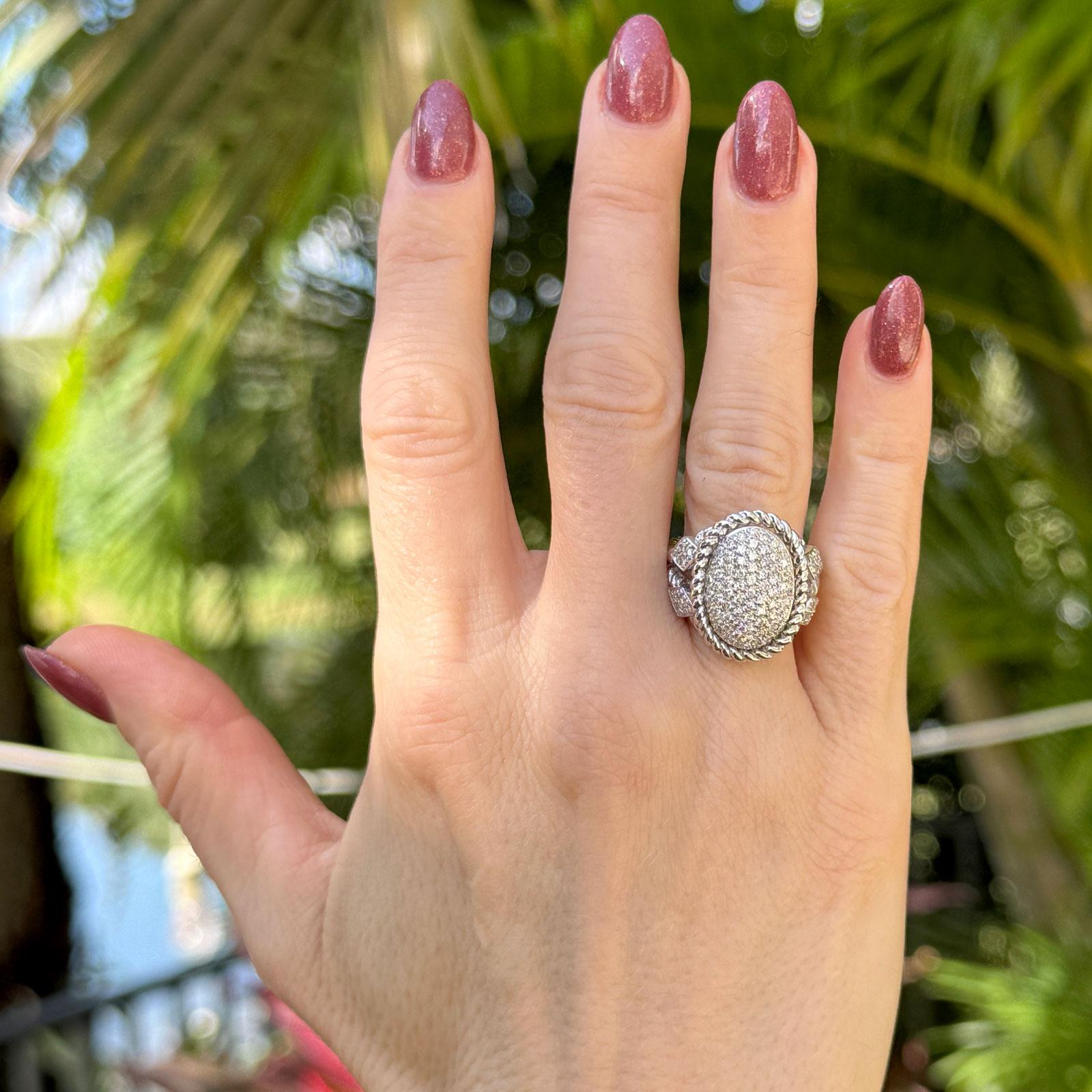 Pavé Diamond 14 Karat White Gold Cable Split Shank Ring