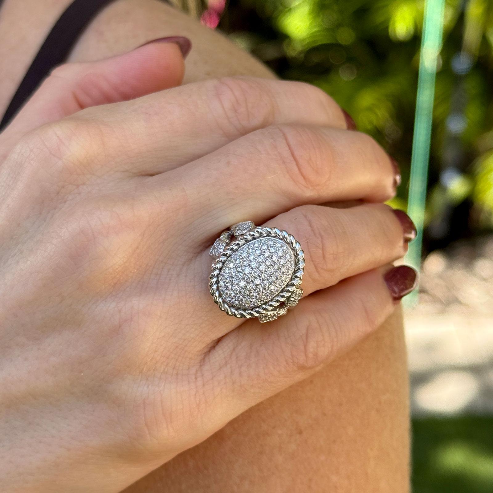 Pavé Diamond 14 Karat White Gold Cable Split Shank Ring