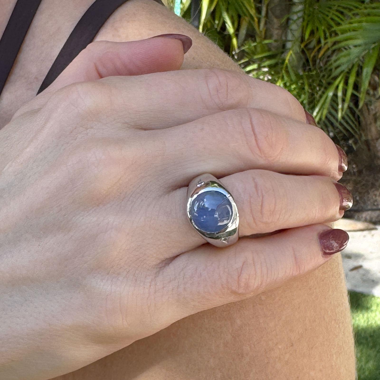 Star Sapphire Diamond 14 Karat White Gold Unisex Ring