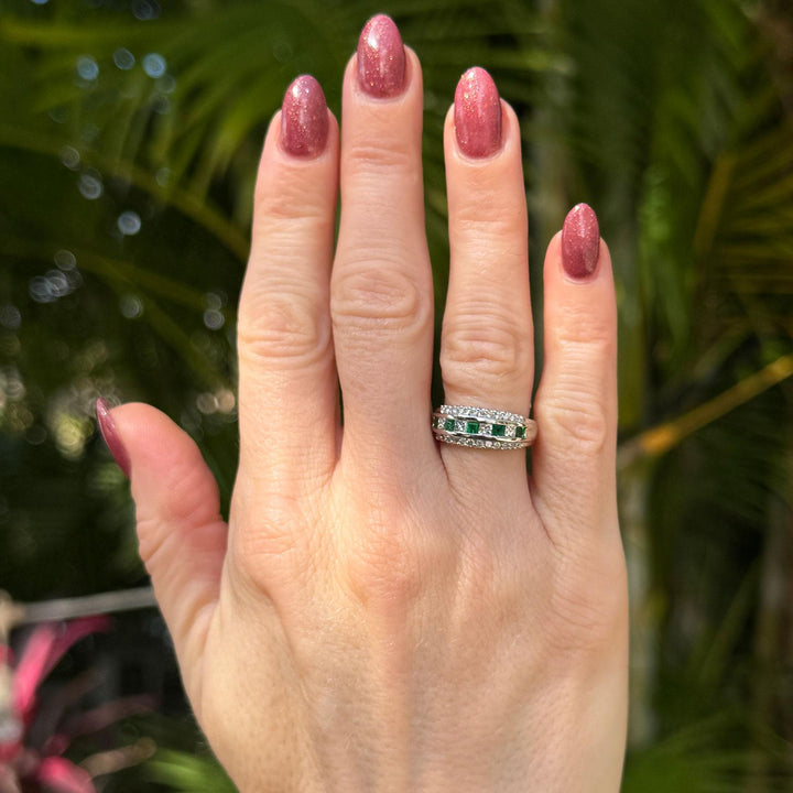 Diamond Emerald Platinum Wedding Anniversary Stacking Band Ring