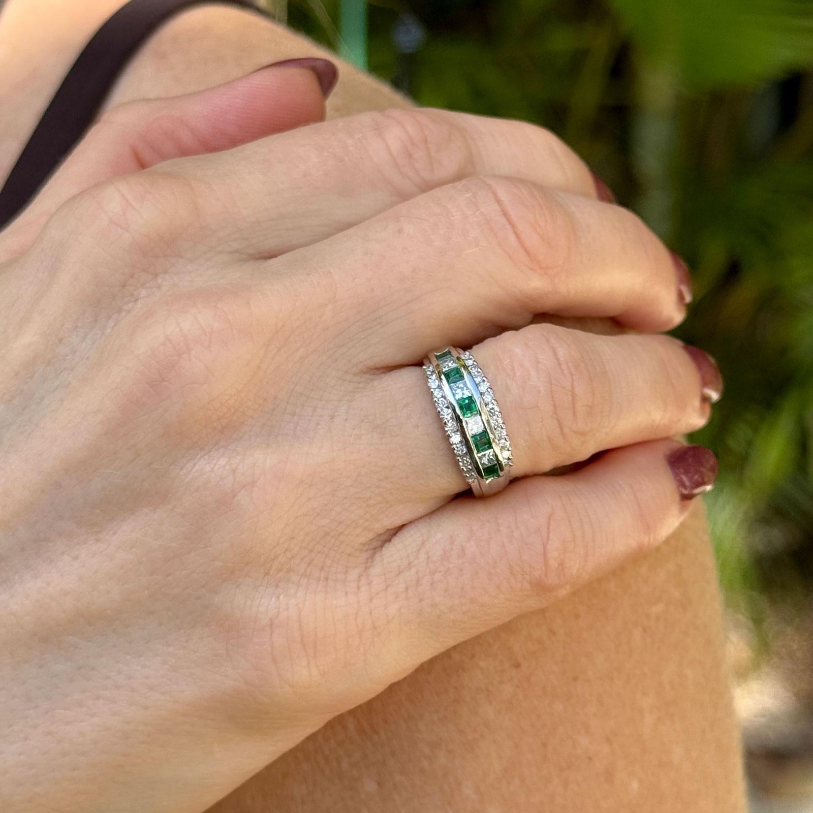 Diamond Emerald Platinum Wedding Anniversary Stacking Band Ring