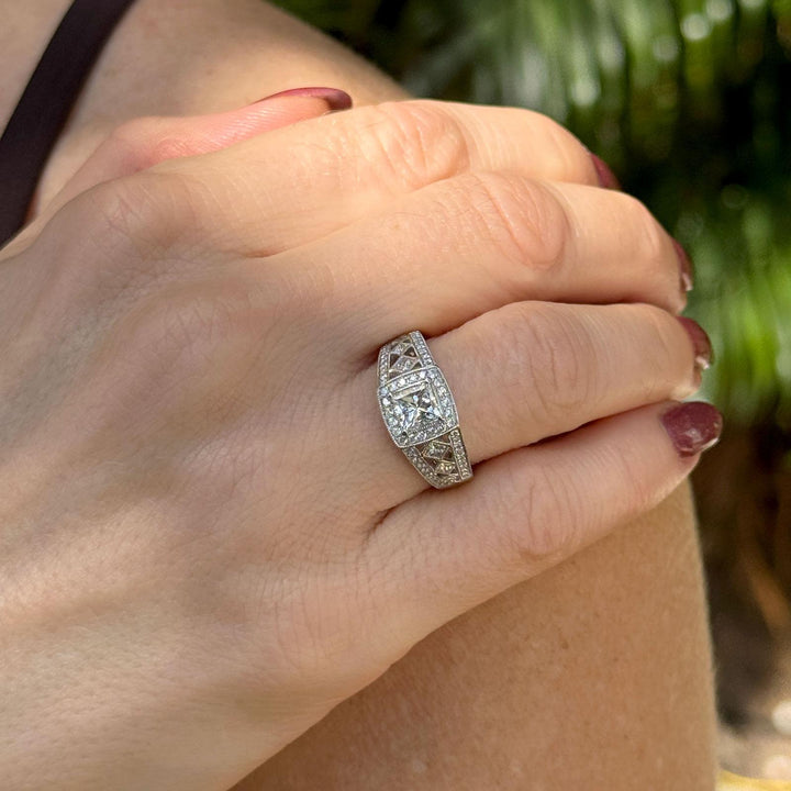 Princess Cut Diamond Halo Platium Engagement Ring GIA Certified