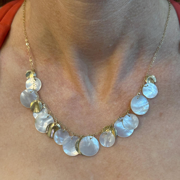 Mother Of Pearl 14 Karat Yellow Gold Disc Dangle Necklace