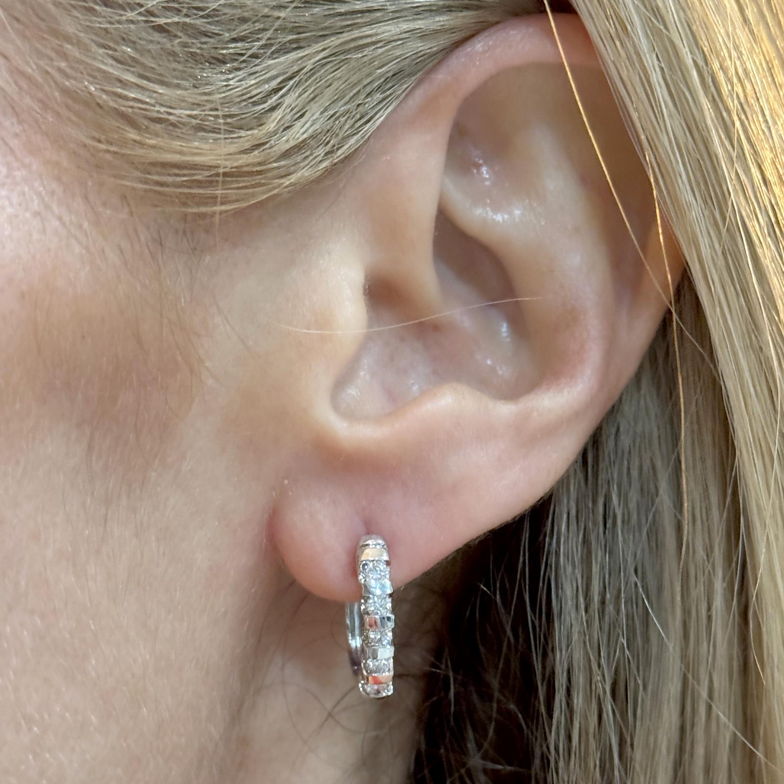 Diamond 14 Karat White Gold Half-Hoop Modern Earrings