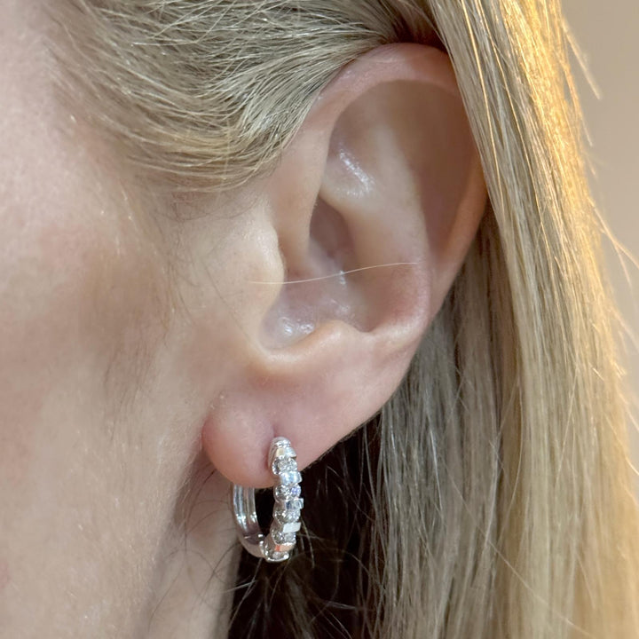 Diamond 14 Karat White Gold Half-Hoop Modern Earrings