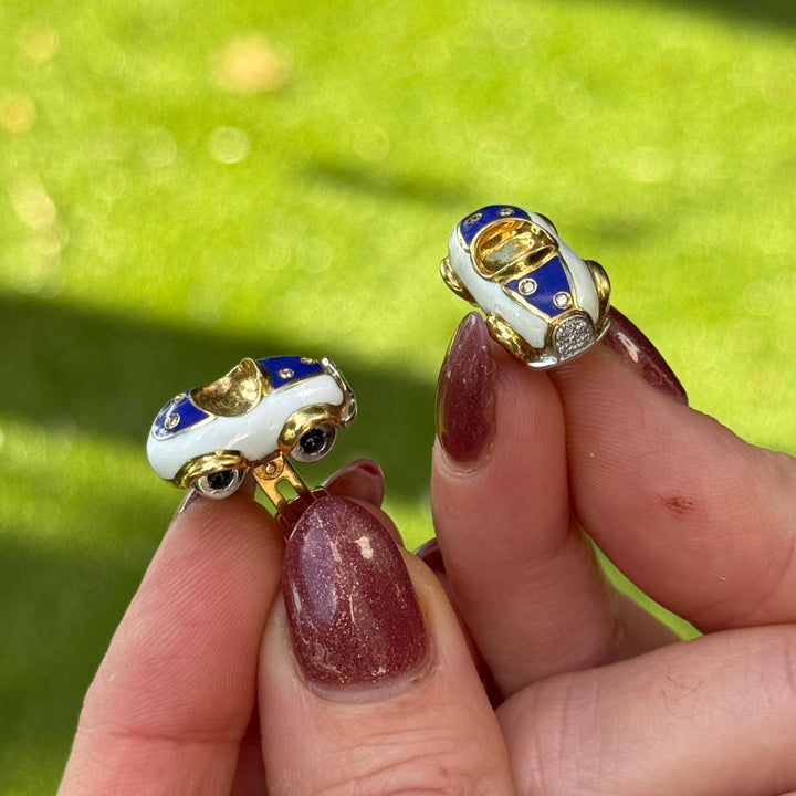 Aaron Basha 18KYG Diamond Blue White Car Cufflinks