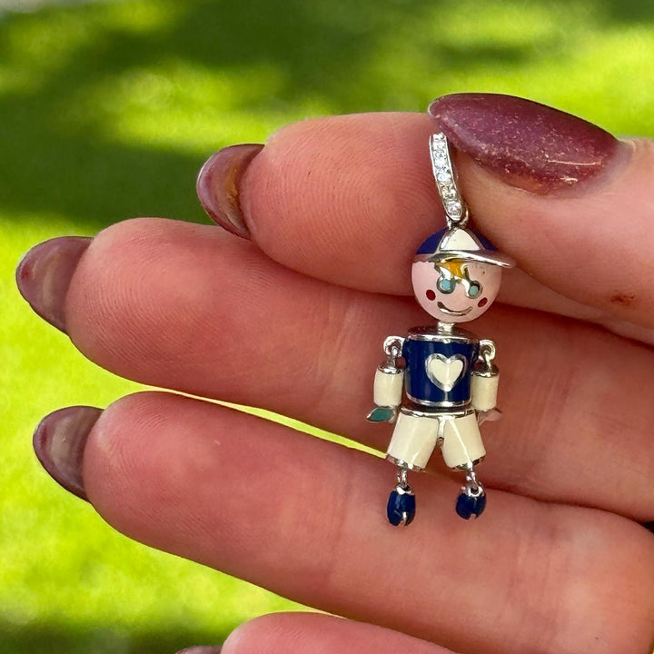Aaron Basha Marionette Doll Charm 18KWG Diamond White & Blue