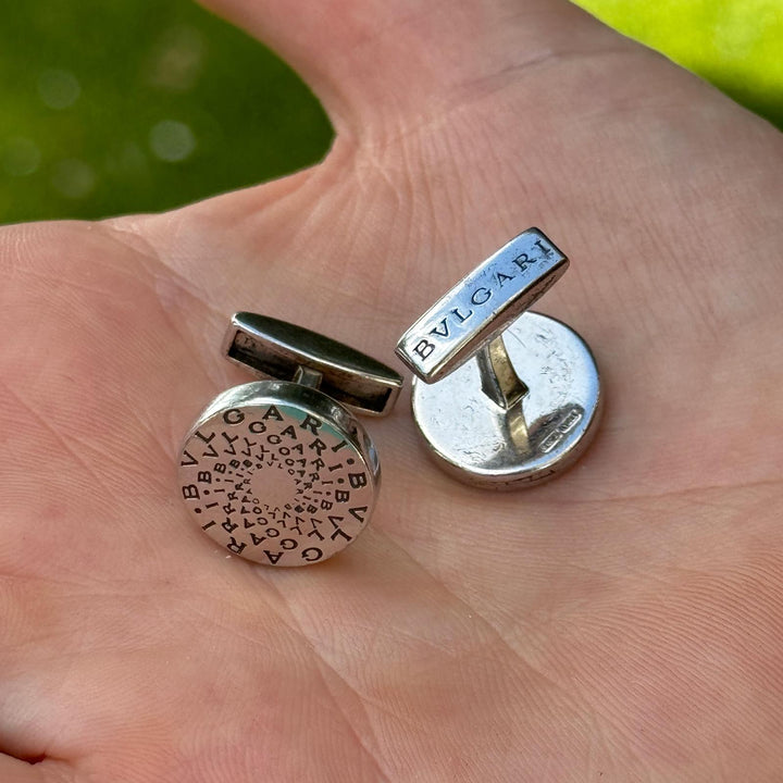 Late 20th Century Bvlgari Sterling Silver Round Logo Cufflinks