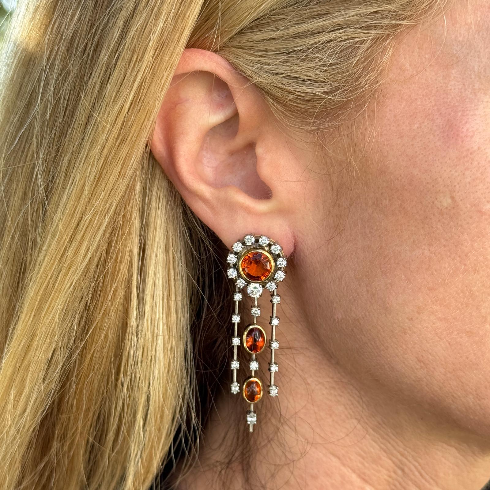 Diamond Citrine Drop 18 Karat Two Tone Gold Leverback Earrings