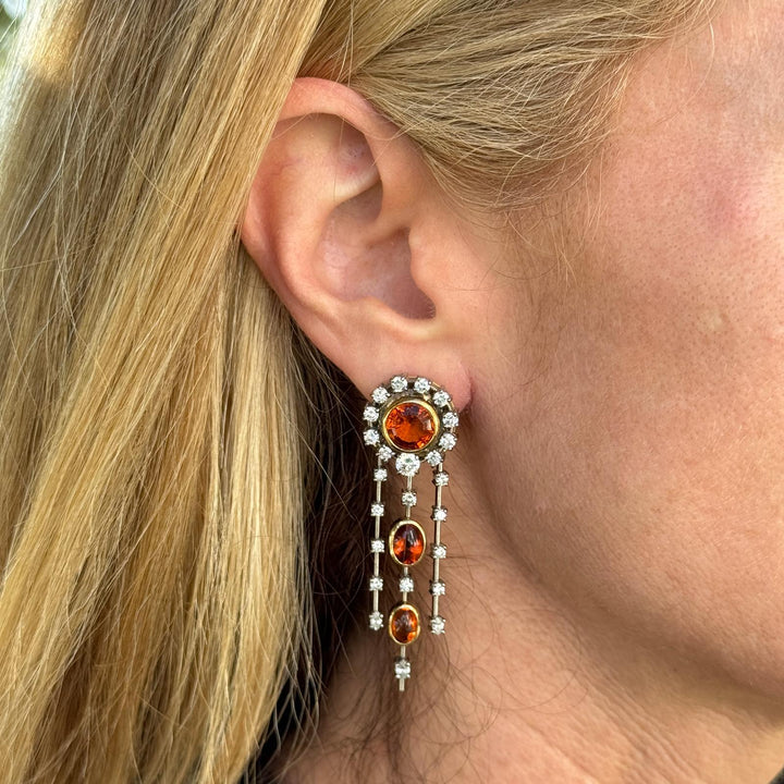 Diamond Citrine Drop 18 Karat Two Tone Gold Leverback Earrings