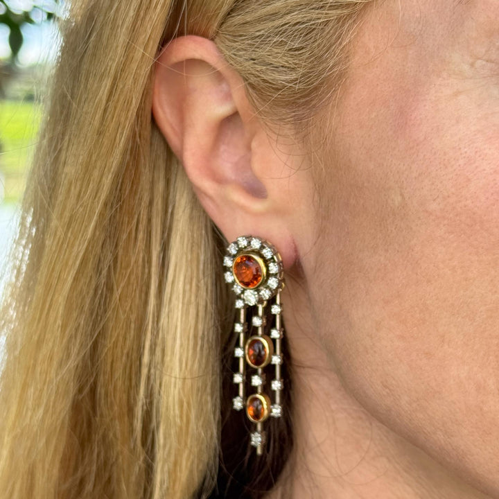 Diamond Citrine Drop 18 Karat Two Tone Gold Leverback Earrings