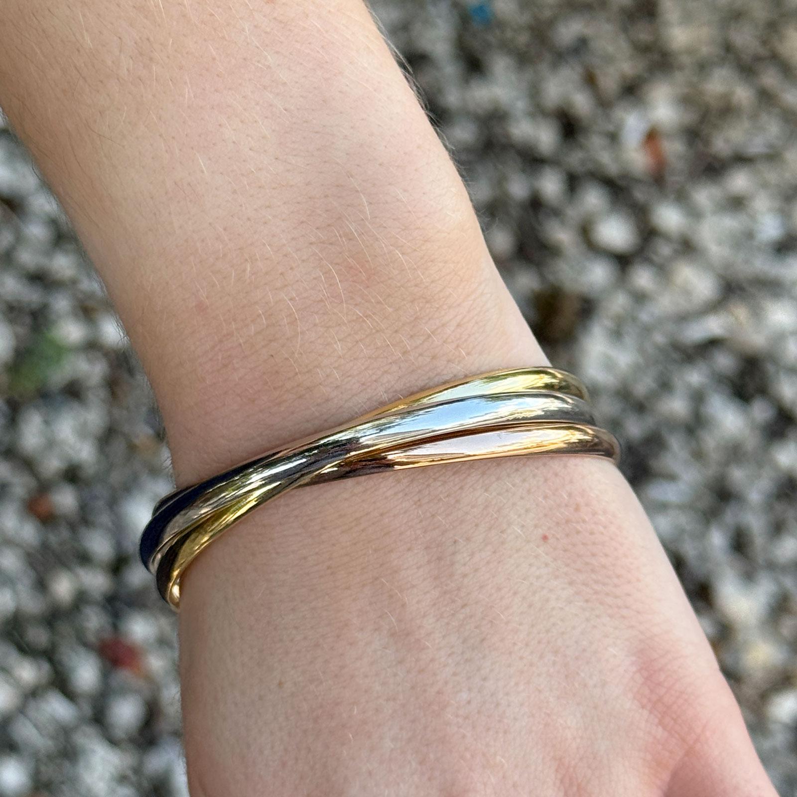 Cartier Trinity 18 Karat Tri-Color Gold Classic Style Bangle Bracelet