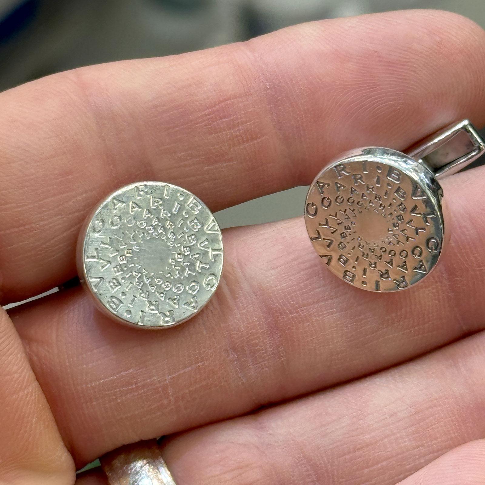 Late 20th Century Bvlgari Sterling Silver Round Logo Cufflinks