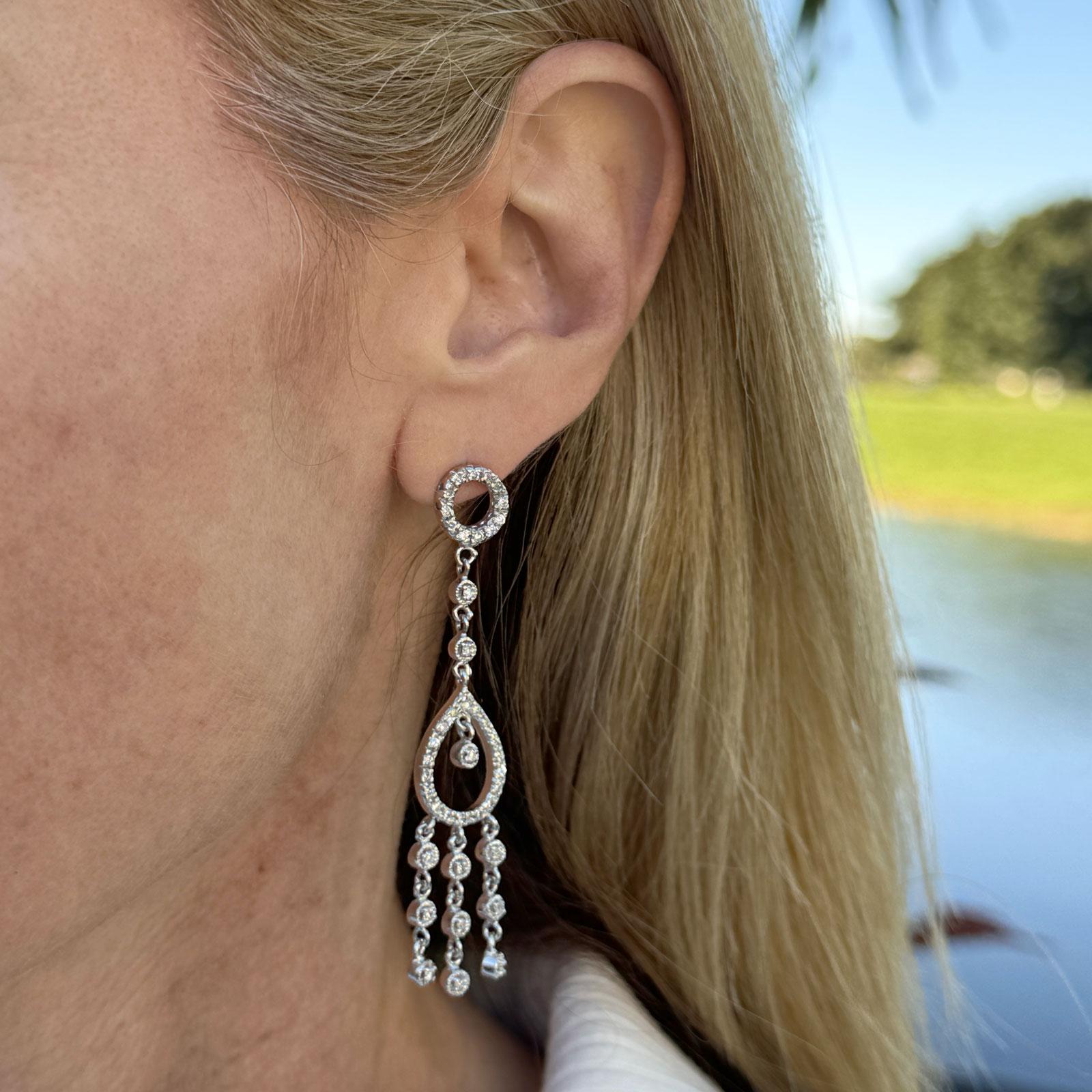 Diamond Dangle 14 Karat White Gold Modern Drop Earrings