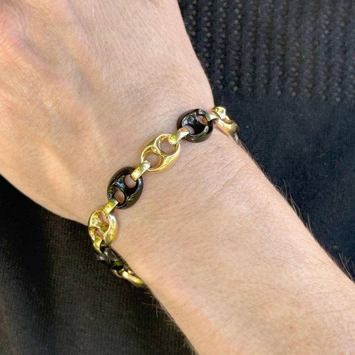 Italian Onyx 14 Karat Yellow Gold Gold 'Gucci' Style Link Bracelet