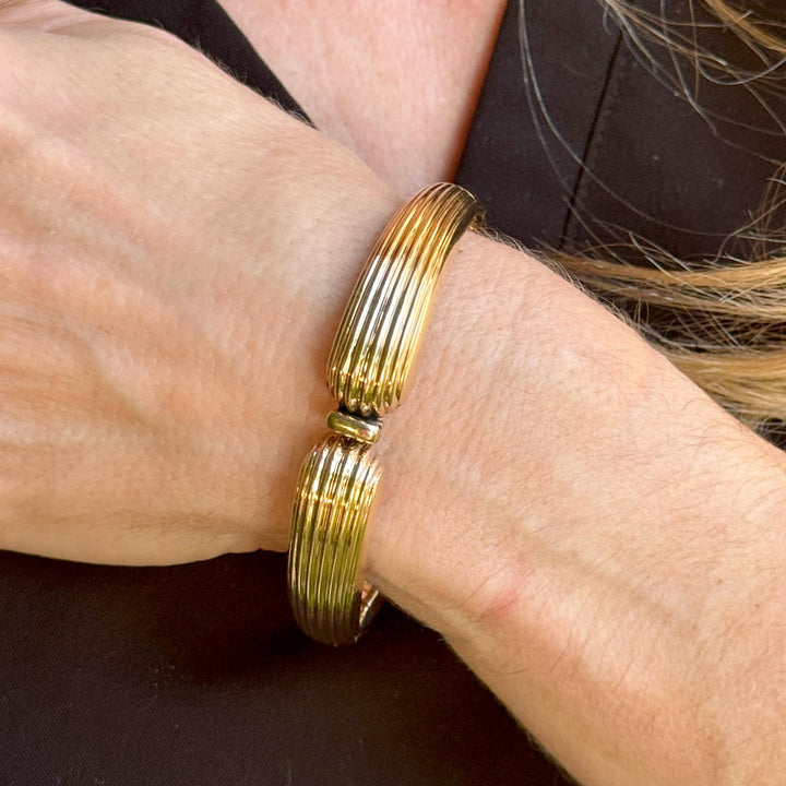 1950's Tiffany & Company Germany 14K Yellow Gold Ribbed Hinged Bangle Bracelet