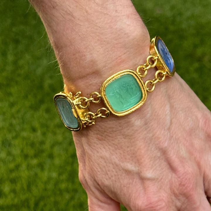 Elizabeth Locke Venetian Glass Intaglio 19 Karat Yellow Gold Link Bracelet