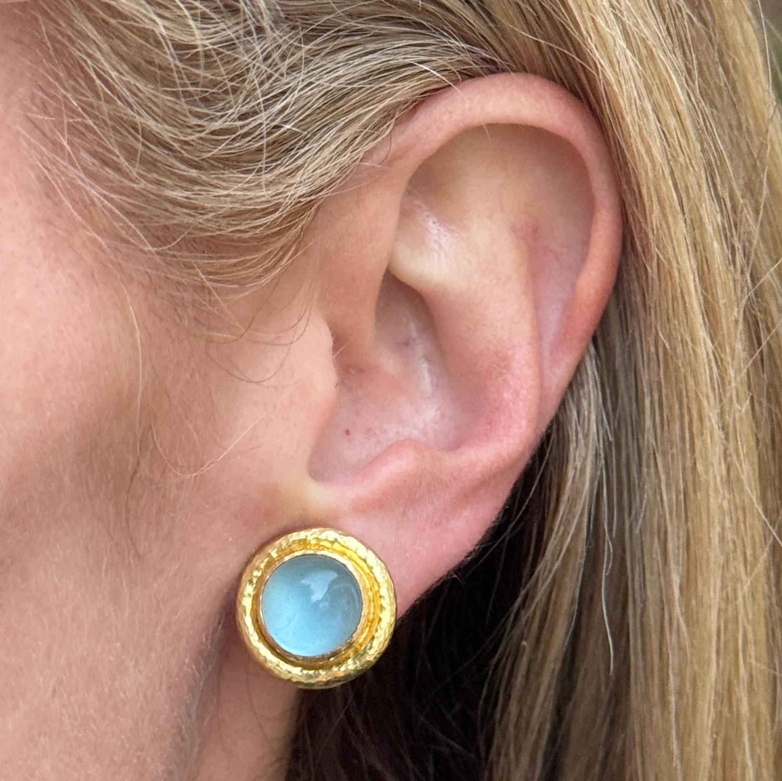 Elizabeth Locke Aquamarine 19KYG Round Leverback Earrings