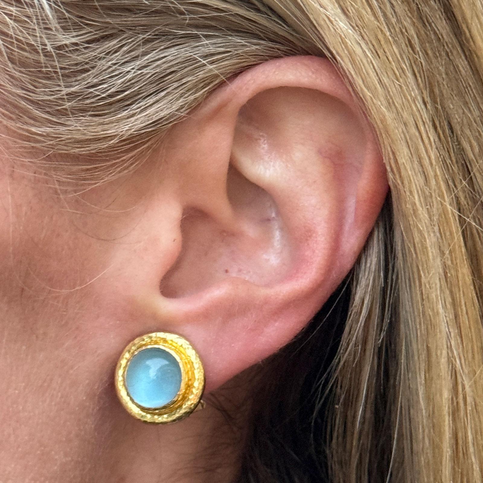 Elizabeth Locke Aquamarine 19KYG Round Leverback Earrings