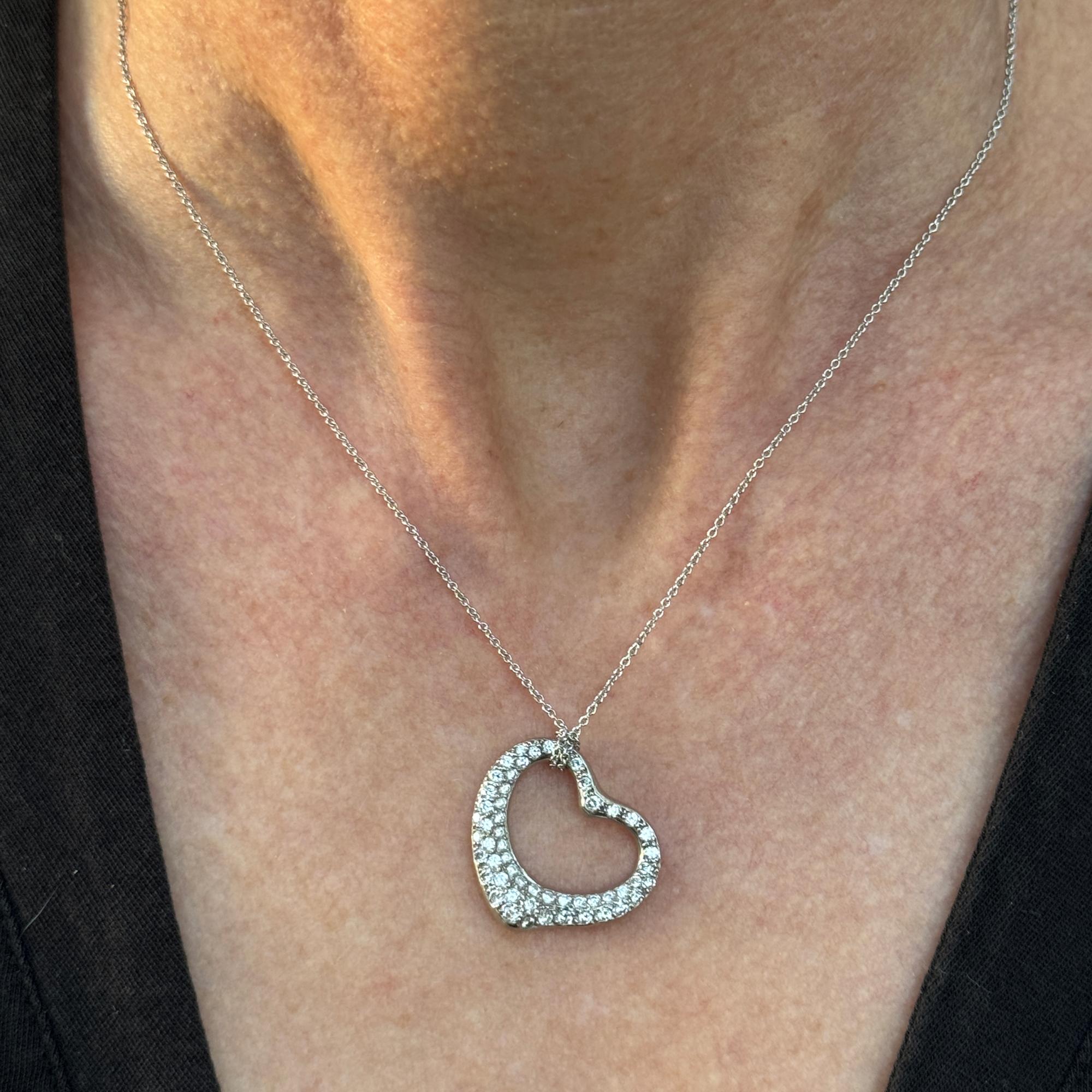 Tiffany & Co. Elsa Peretti Platinum Pavé Diamond Open Heart Pendant Necklace