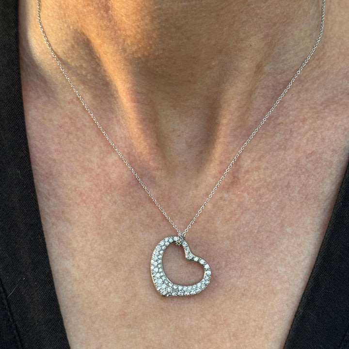 Tiffany & Co. Elsa Peretti Platinum Pavé Diamond Open Heart Pendant Necklace