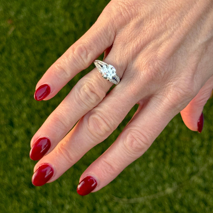 Old European Cut Diamond Platinum Engagement Ring GIA Certified Sapphire Accents