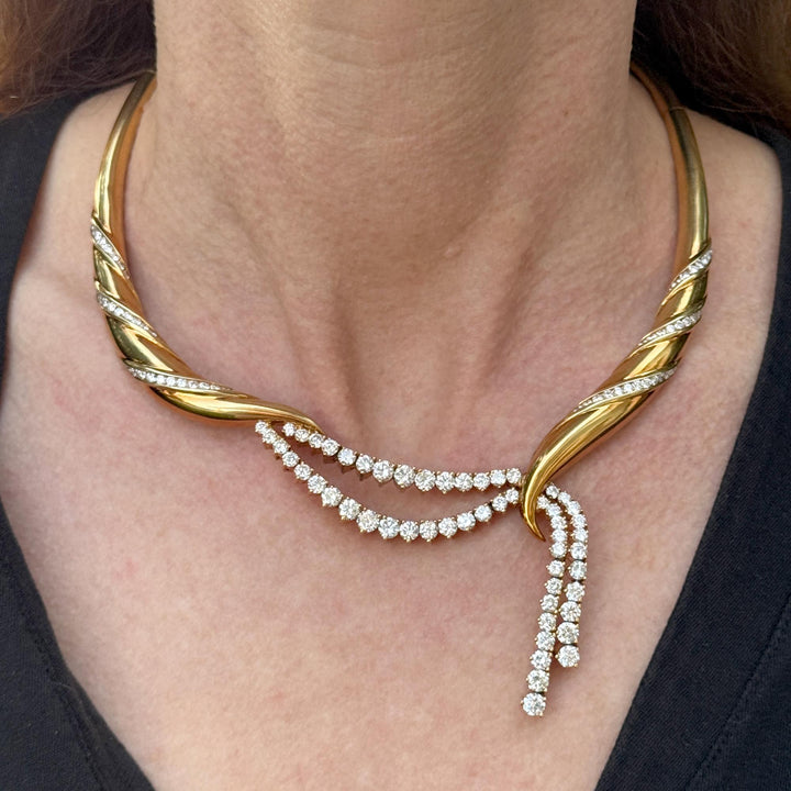 Jose Hess Sweeping Diamond Drop 18 Karat Yellow Gold Collar Statement Necklace