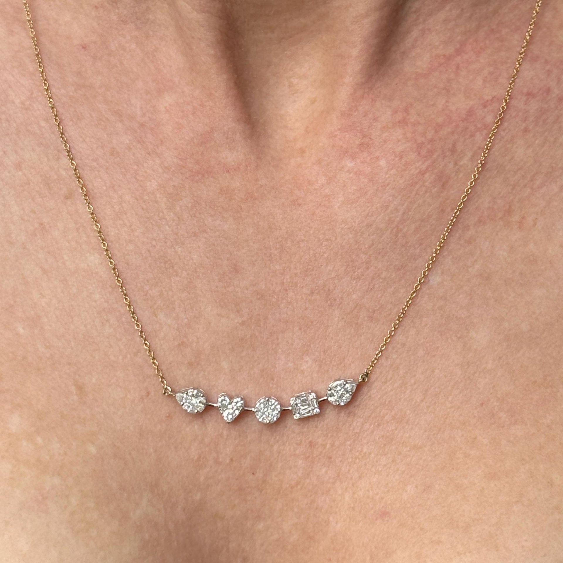 Five Diamond Station 14 Karat Two Tone Gold Modern Link Necklace