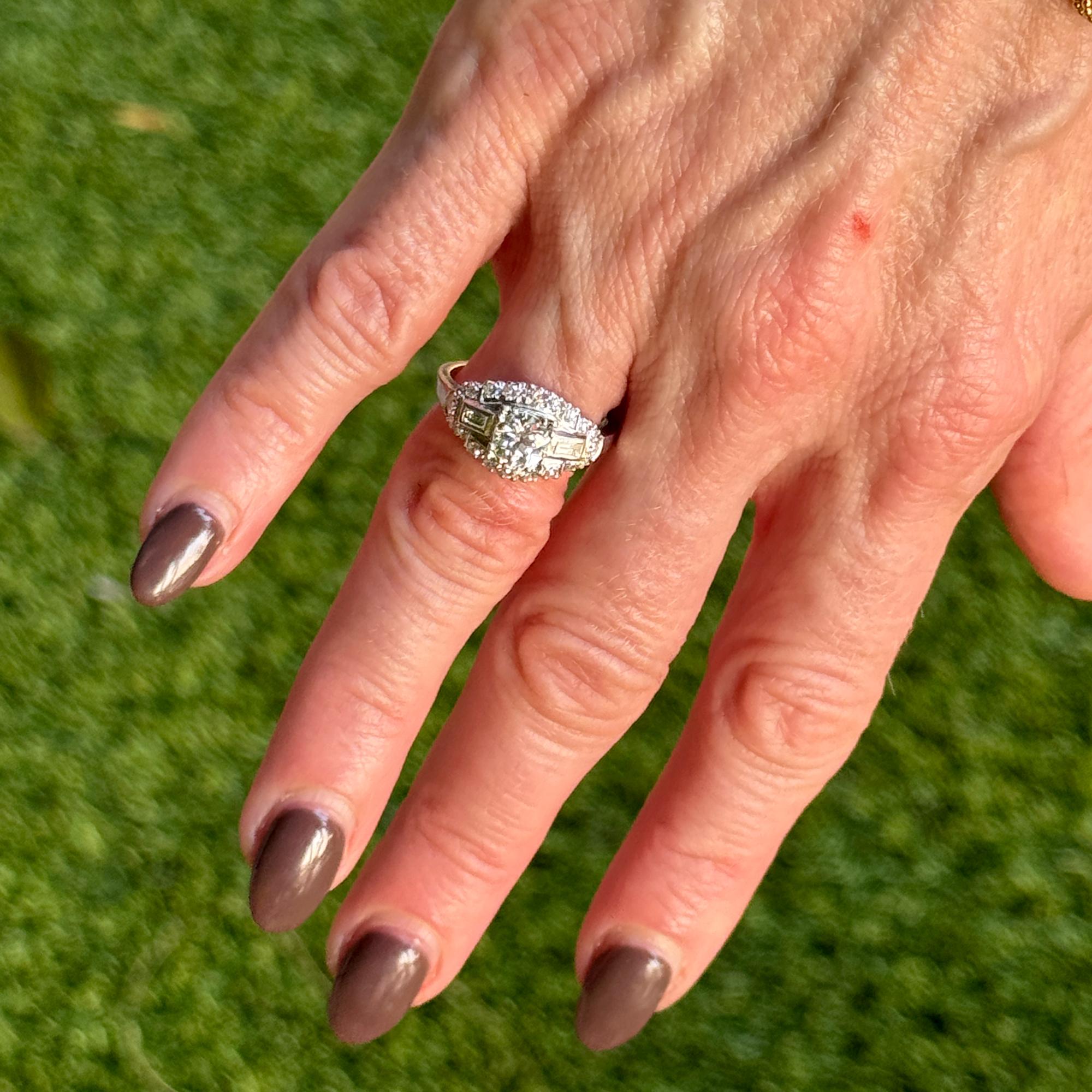 Old European Cut Diamond Platinum Vintage Engagement  Ring