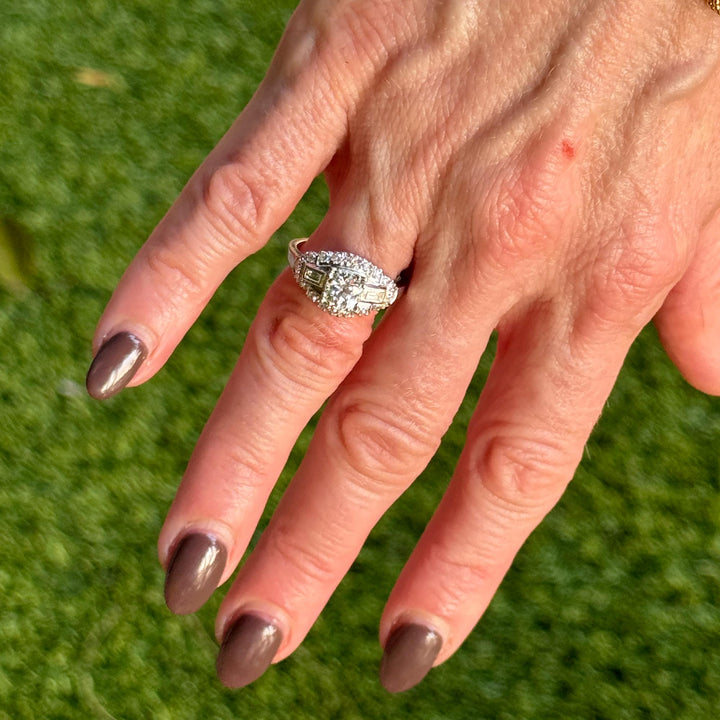 Old European Cut Diamond Platinum Vintage Engagement  Ring