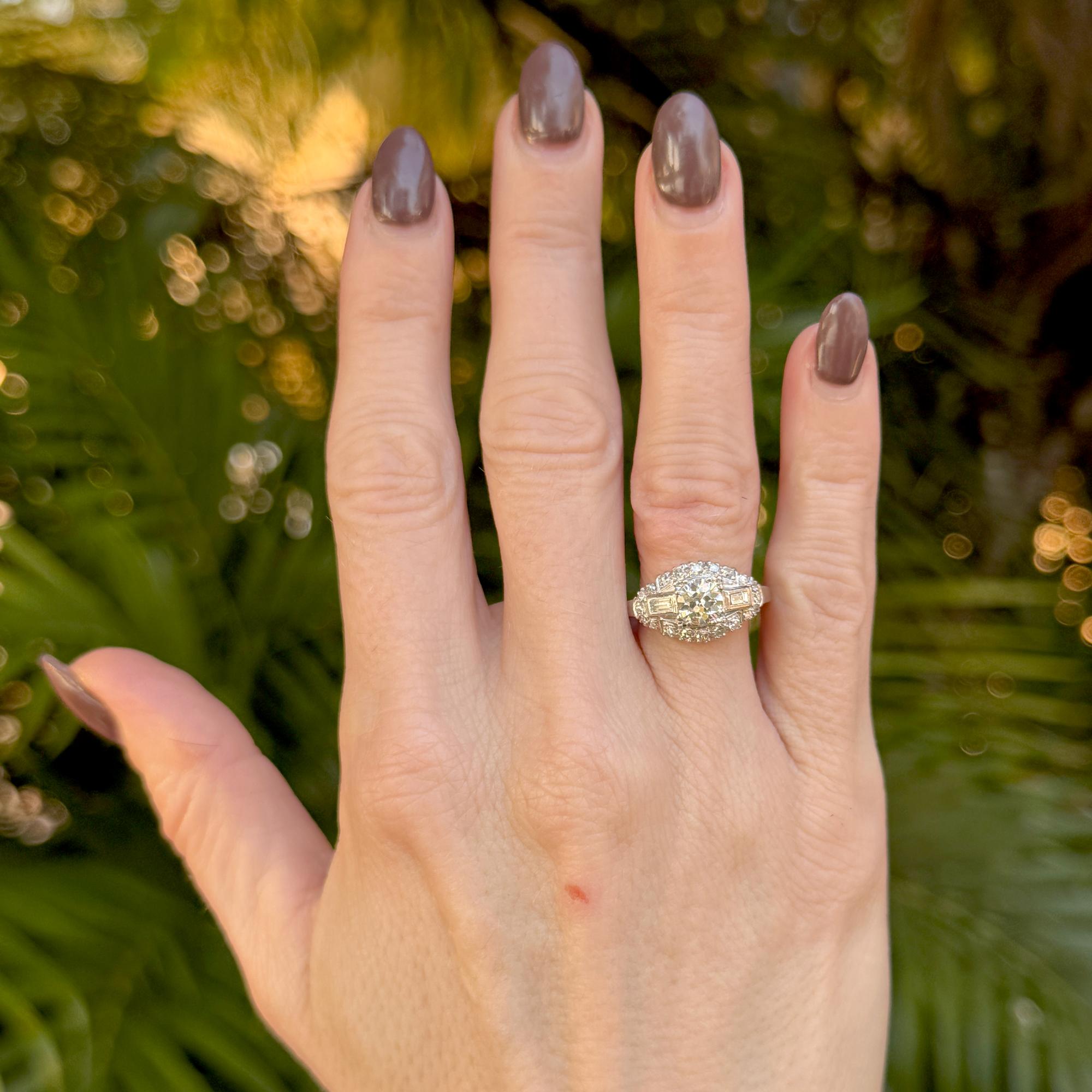 Old European Cut Diamond Platinum Vintage Engagement  Ring