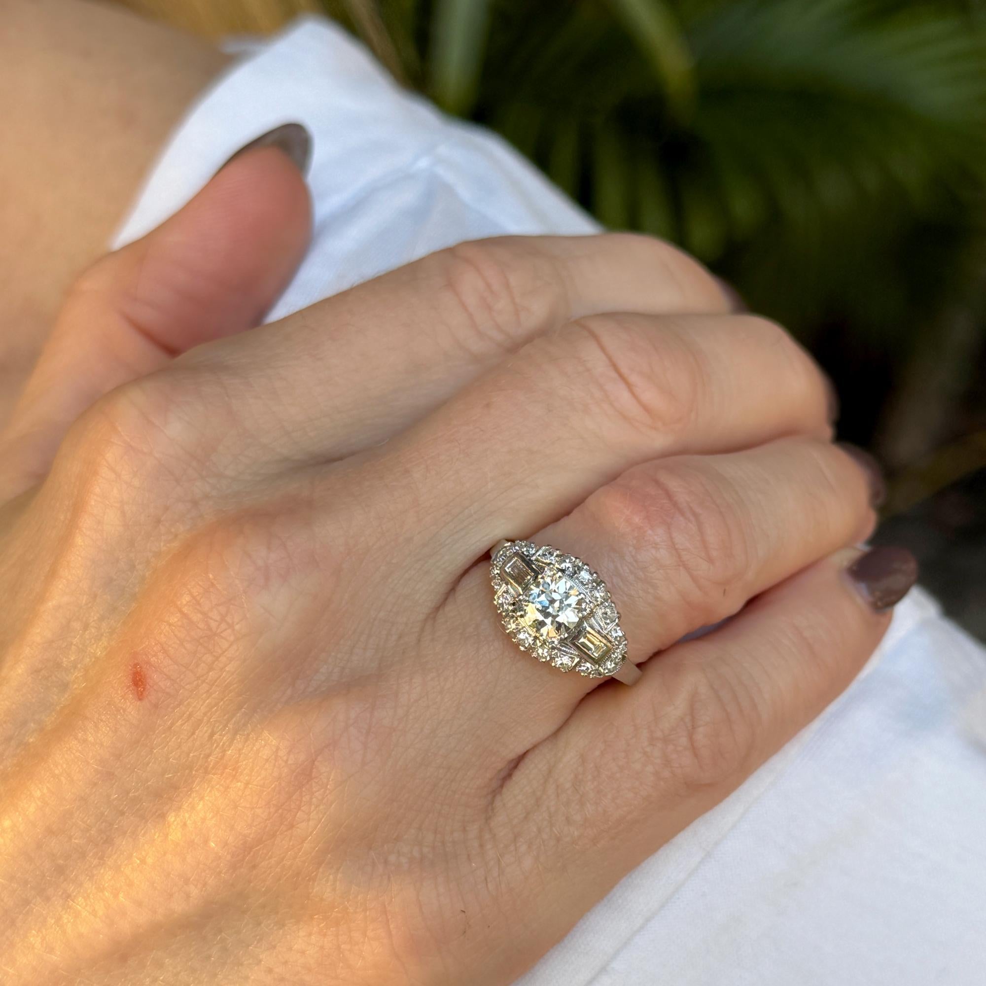 Old European Cut Diamond Platinum Vintage Engagement  Ring