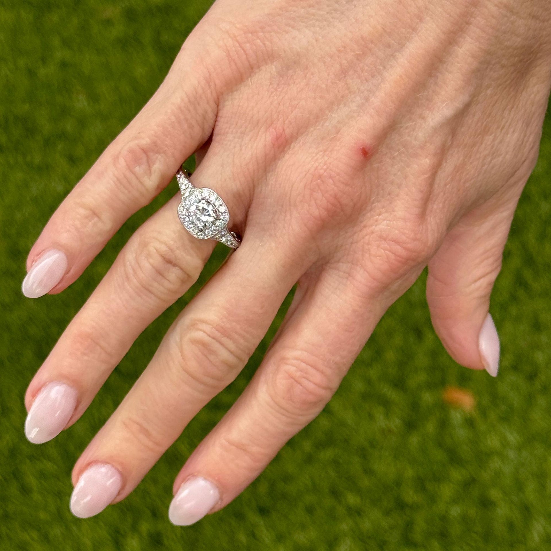 Diamond Halo White Gold Engagement Ring Modern