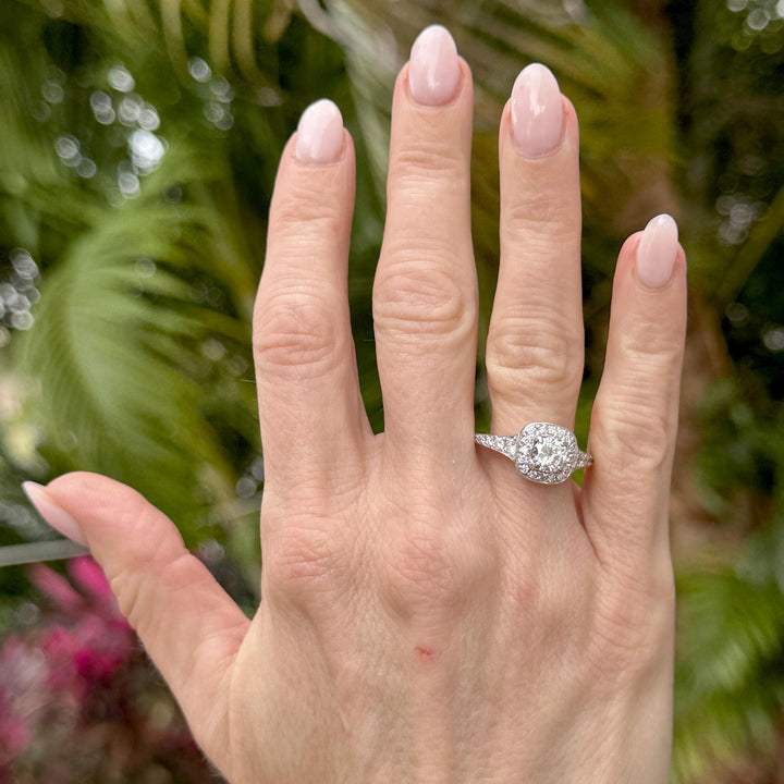 Diamond Halo White Gold Engagement Ring Modern