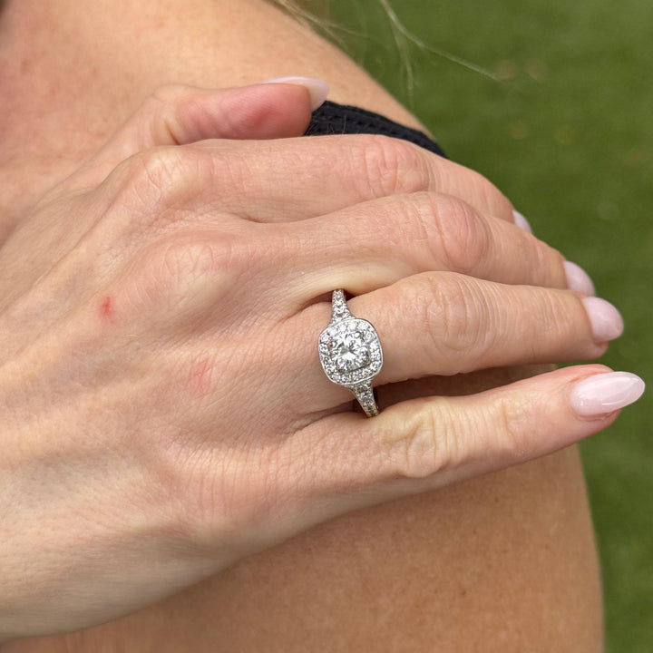 Diamond Halo White Gold Engagement Ring Modern