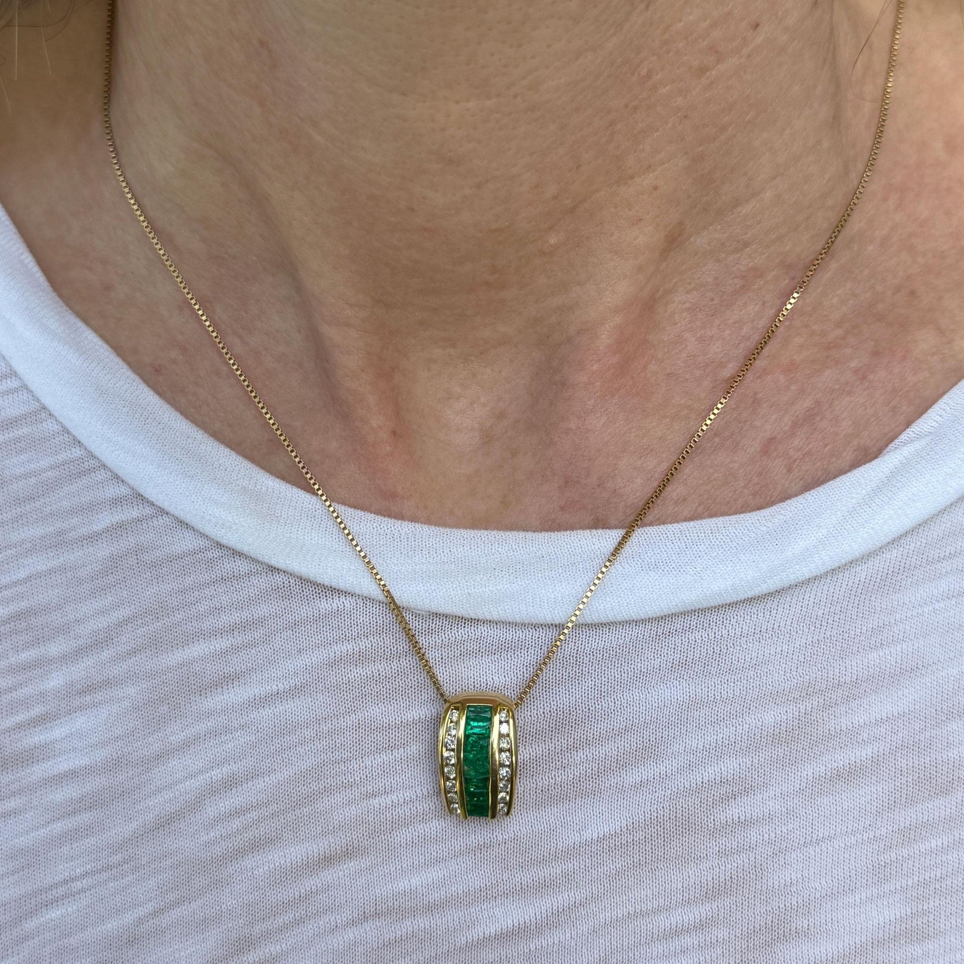 Diamond & Emerald Yellow Gold Pendant Necklace