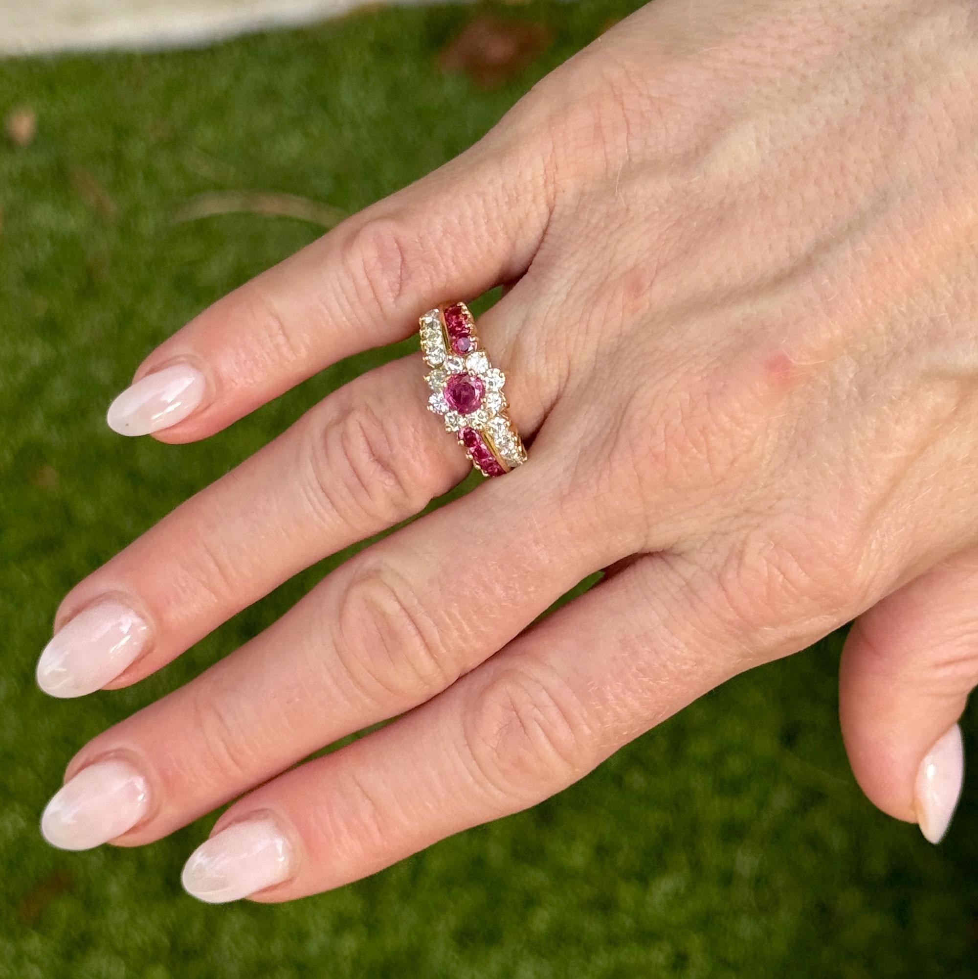 Ruby & Diamond 14 Karat Yellow Gold Cocktail Vintage Ring