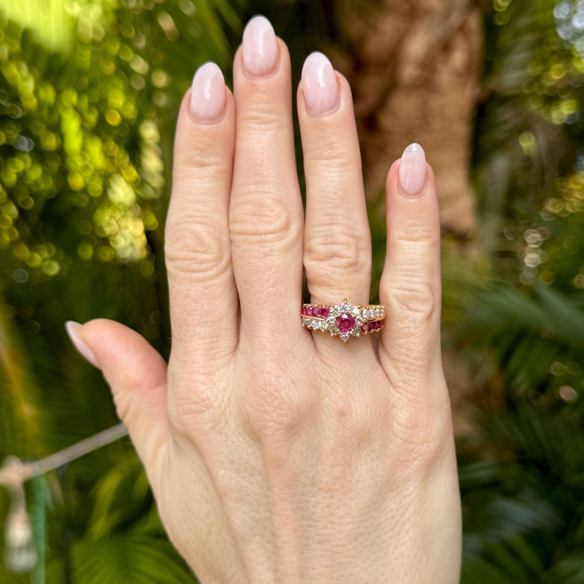 Ruby & Diamond 14 Karat Yellow Gold Cocktail Vintage Ring