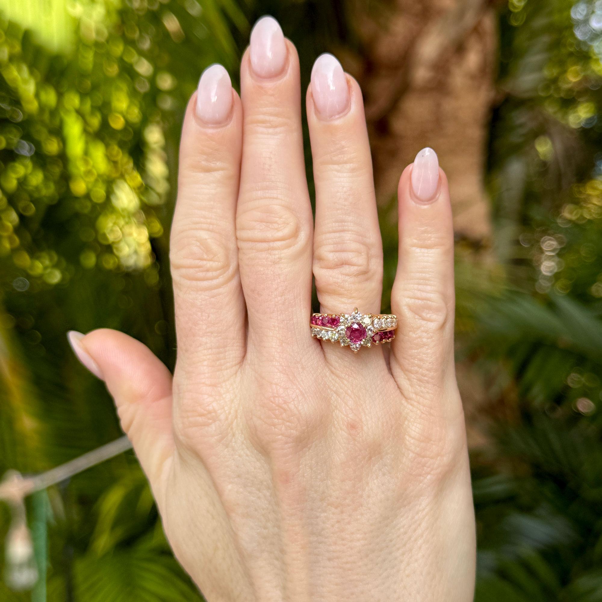 Ruby & Diamond 14 Karat Yellow Gold Cocktail Vintage Ring