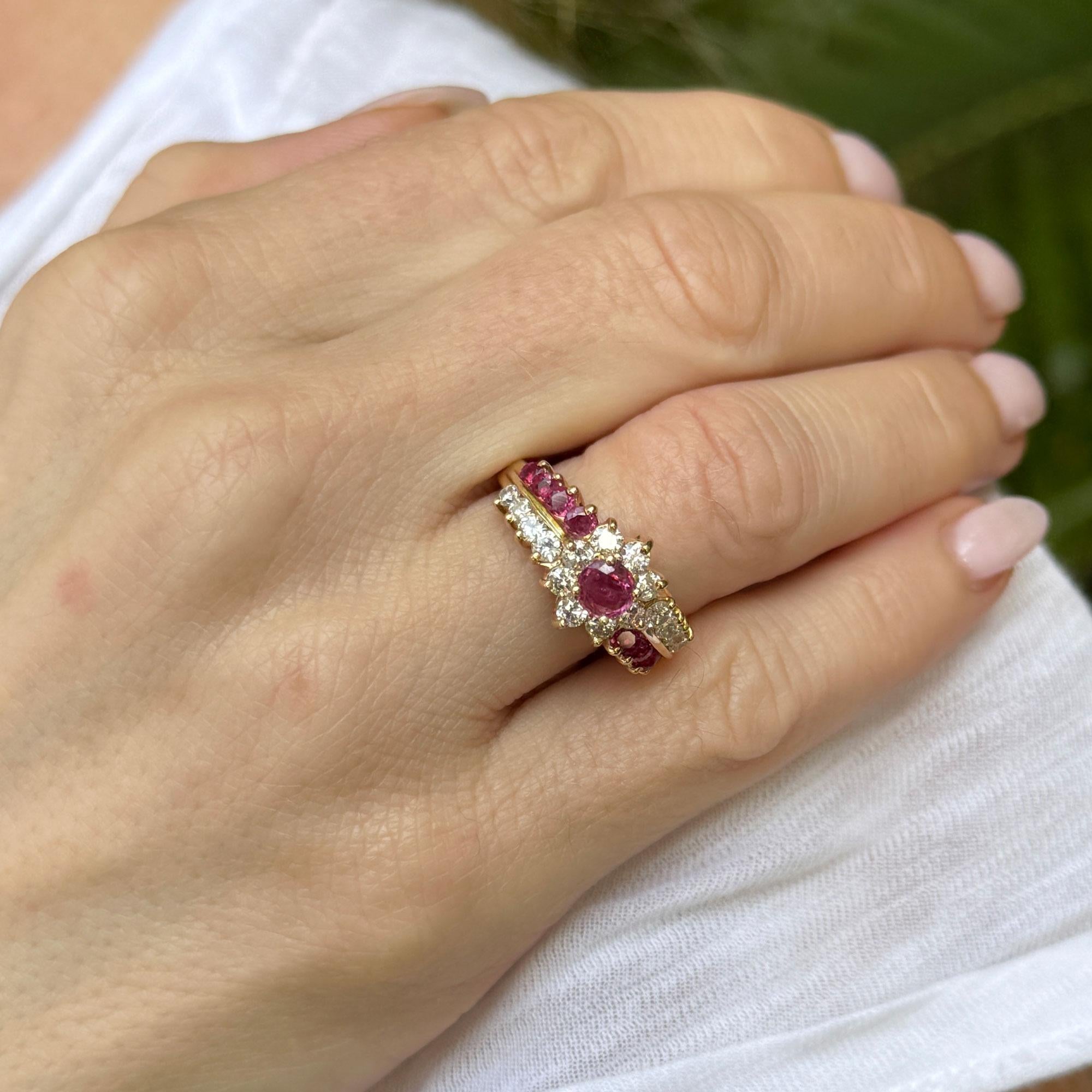 Ruby & Diamond 14 Karat Yellow Gold Cocktail Vintage Ring