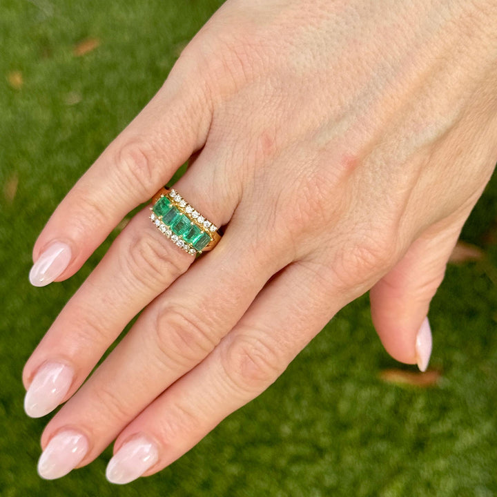 Emerald Diamond 14 Karat Yellow Gold Vintage Ring