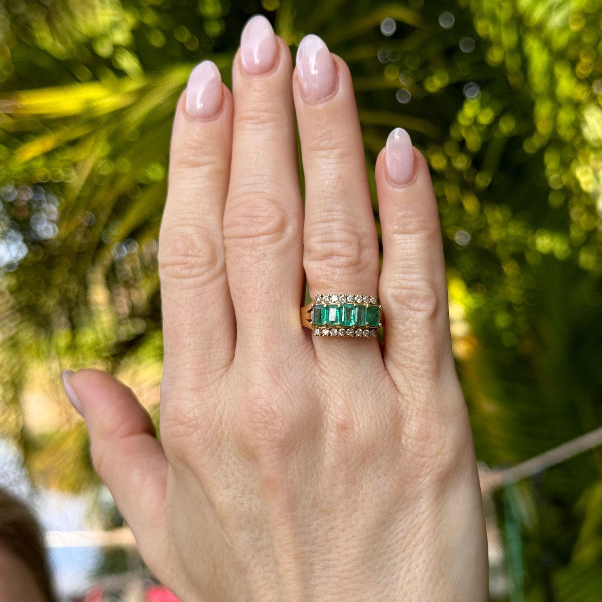 Emerald Diamond 14 Karat Yellow Gold Vintage Ring