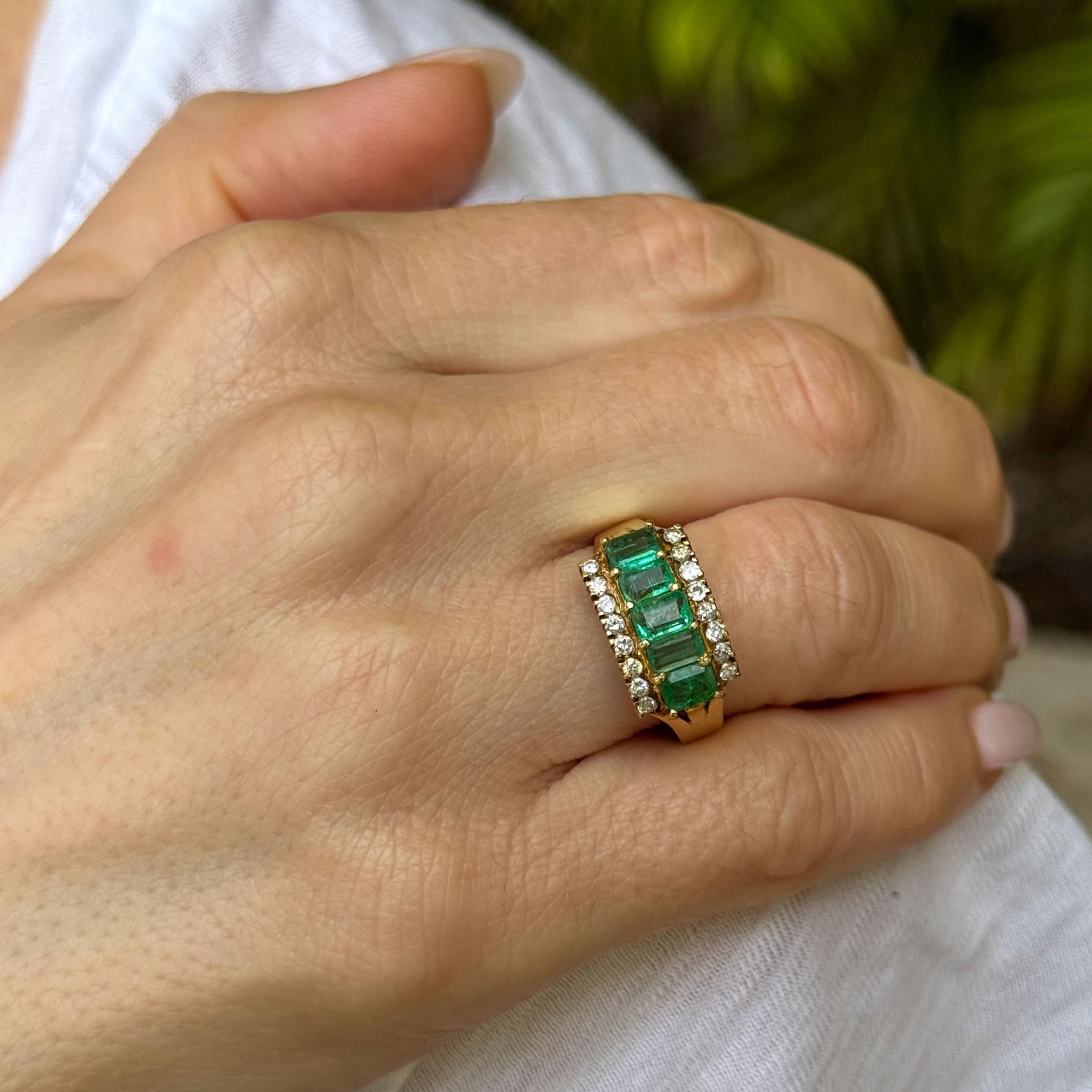 Emerald Diamond 14 Karat Yellow Gold Vintage Ring