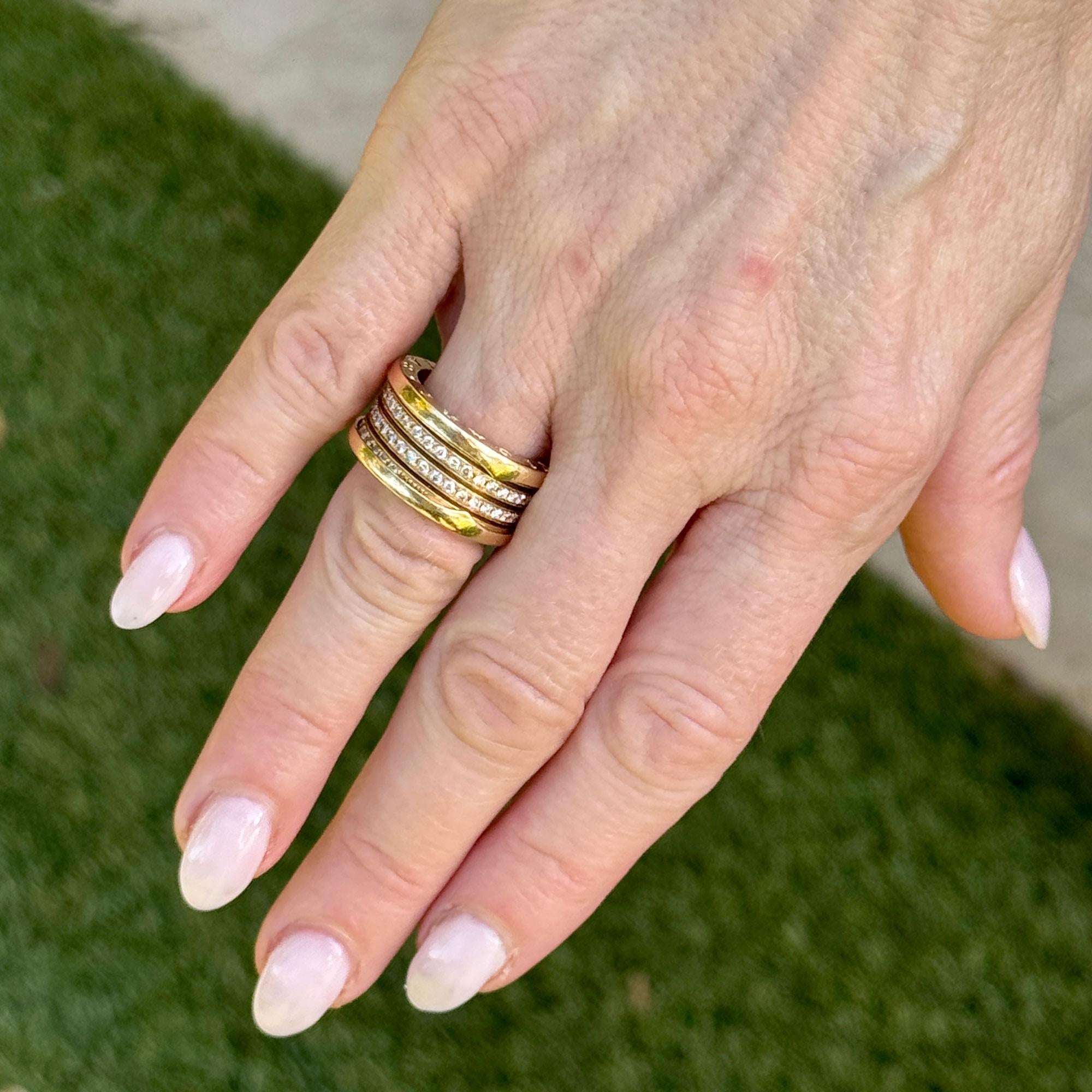 Bvlgari B-Zero Three Row Diamond 18 Karat Yellow Gold Band Ring Size 52 (US 6)