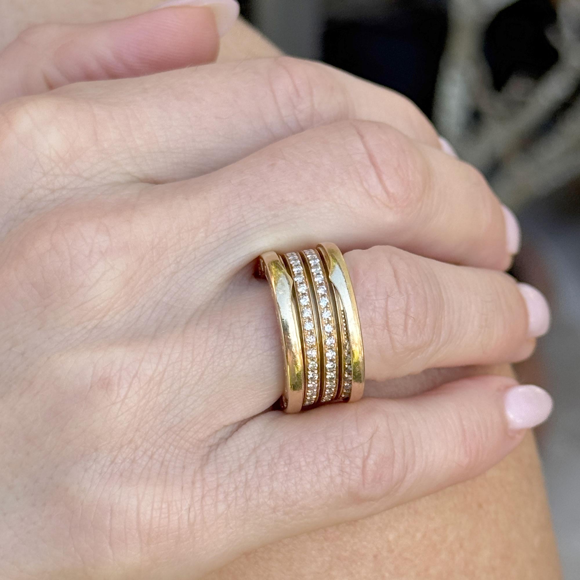 Bvlgari B-Zero Three Row Diamond 18 Karat Yellow Gold Band Ring Size 5